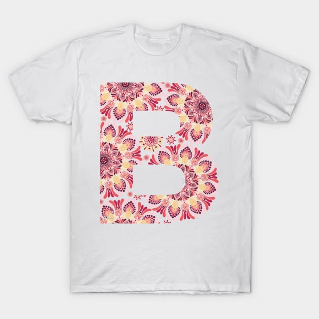 Mandala Letter Capital B Pink T-Shirt by Shaseldine